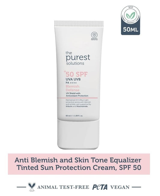 The Purest Solutions Blemish Defense (UV Shield with Antioxidant Protection SPF 50+) - 8h UVA Protection, Arbutin & Niacinamide for Skin Tone Harmonization and Moisturizers - Vegan (50 ml)