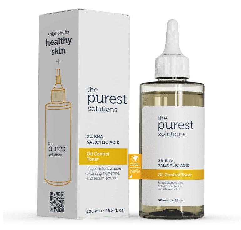 The Purest Solutions Oil Control Toner (2% BHA Salicylic Acid) - Intensive Pore Cleansing - Sebum Control - Blackhead Targeted Formula - Vegan | Cruelty Free (200 ml)